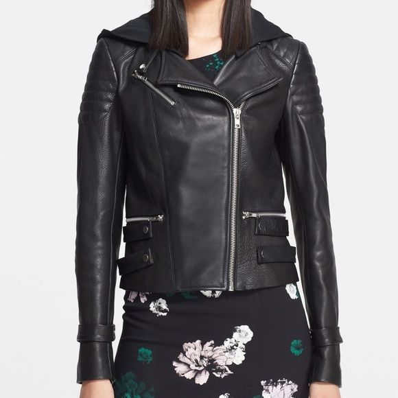 A.L.C. Hooded Black Leather Biker Jacket with removable hood. 12 NWT Pristine - Picture 2 of 12